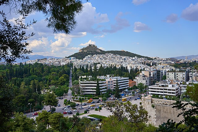 View of Mount Lycabettus from Ardettus Hill in Athens