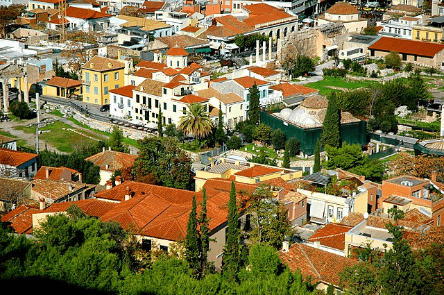 View of Plaka district in Athens, Greece